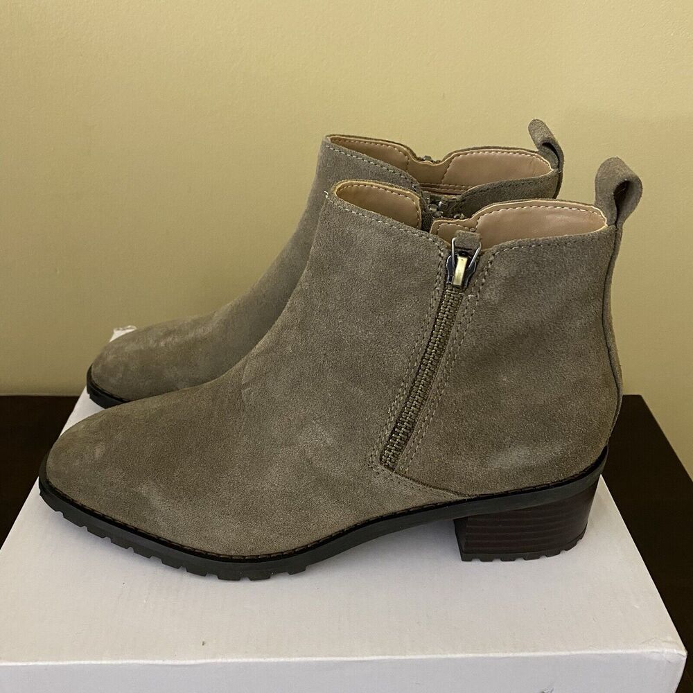 Blondo Taupe Suede Side-Zip Ankle Boots
